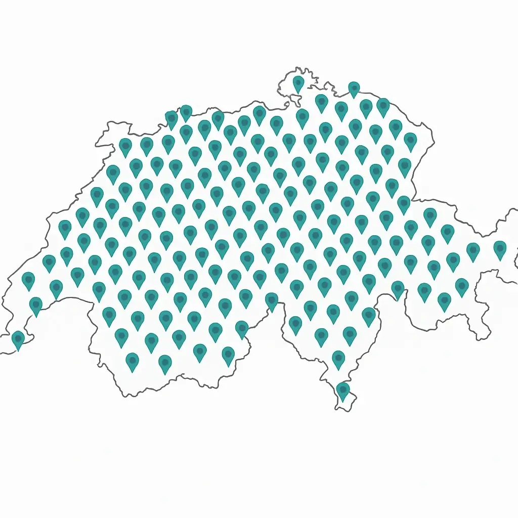Karte aller BK Benefit Tankstellen-Standorte in der Schweiz